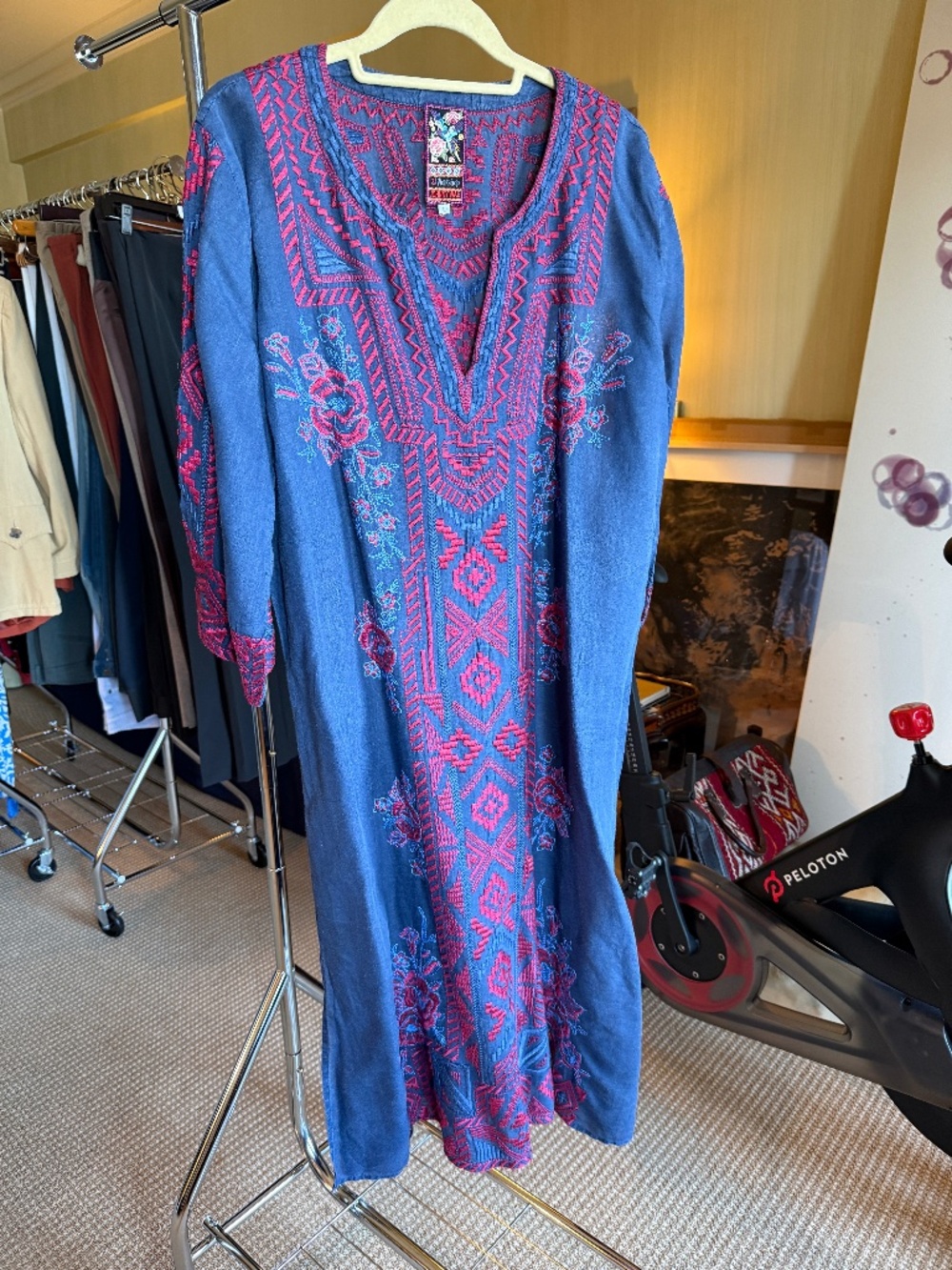 Johnny Was Workshop heavily embroidered bohemian midi kaftan dress Size L